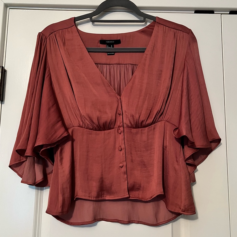 Forever 21 Pink Silky Top - MEDIUM